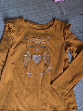 Girls' Mustard Owl Graphic Long-Sleeve Top